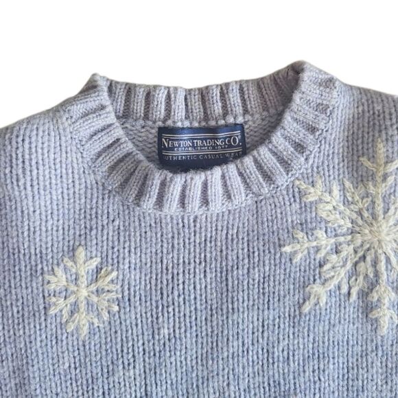 Vintage Newton Trading Co. Light Blue Shetland Wool Snowflake Sweater Sz M - Picture 3 of 14